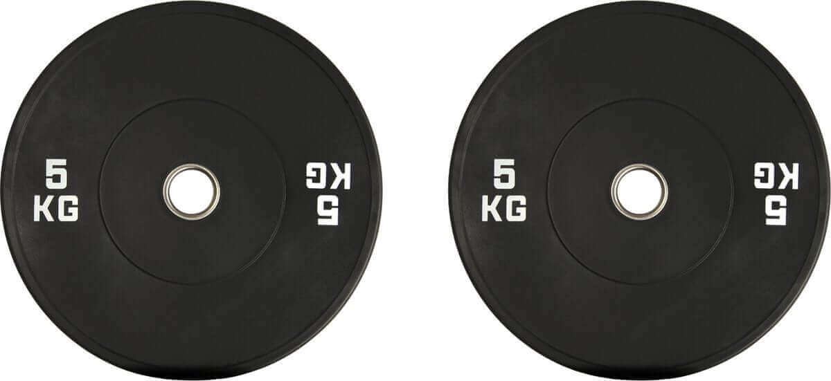 Gym Masters 5kg bumper plates set for weightlifting, ideal for strength training and home gym use.
