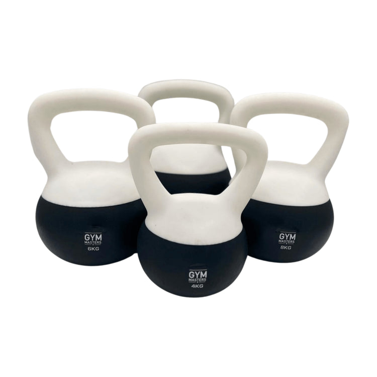 Gym Masters 4kg zachte kettlebell, comfortabel en veilig voor krachttraining en cardio thuis.