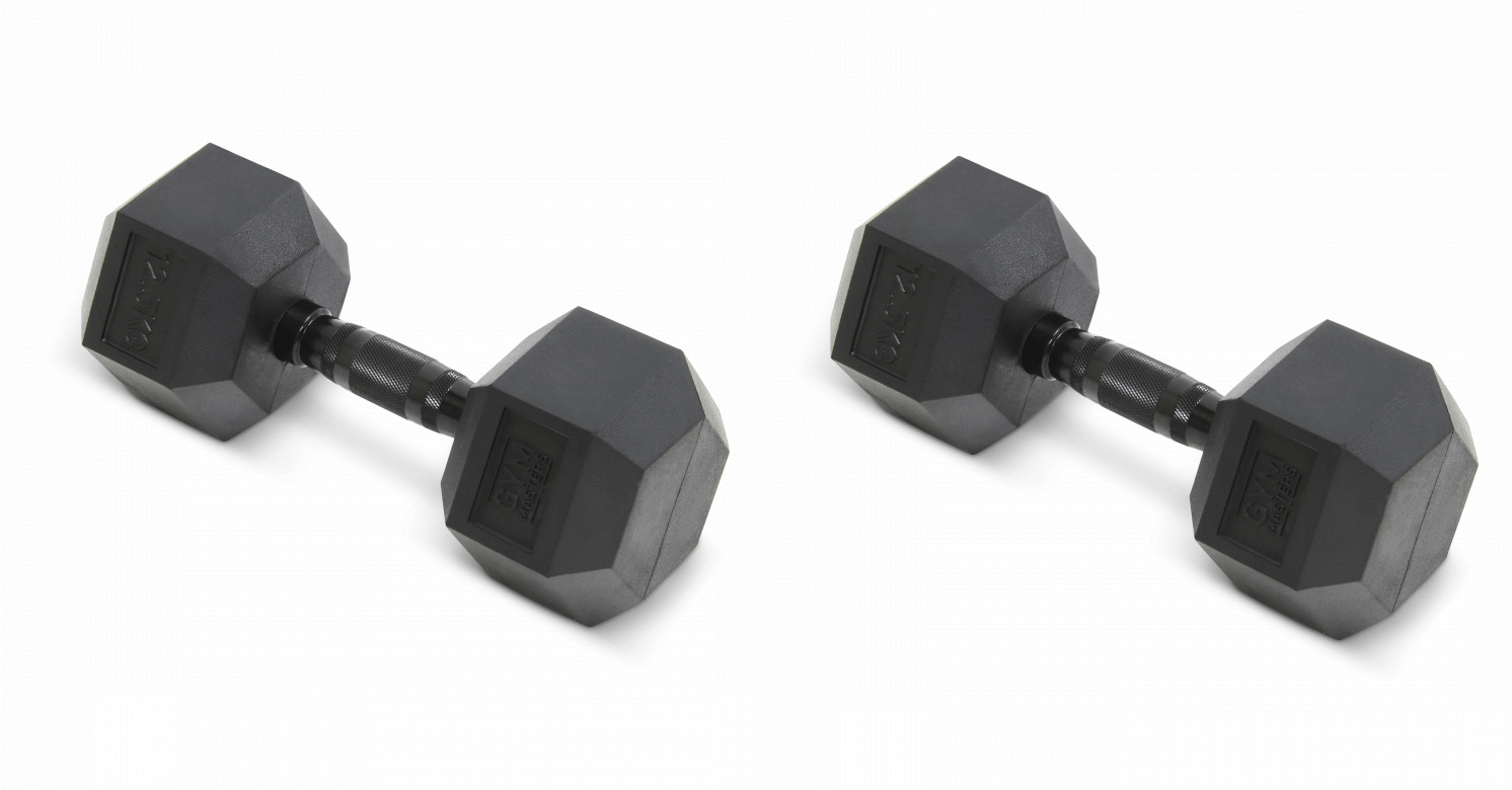Set (2 stuks) Hexagon Dumbbells / hexa dumbbells 12,5 kg Zwart
