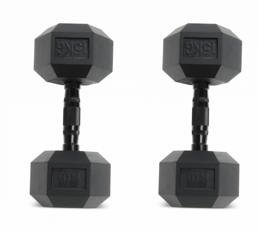 Set (2 stuks) Hexagon Dumbbells / hexa dumbbells 15 kg Zwart