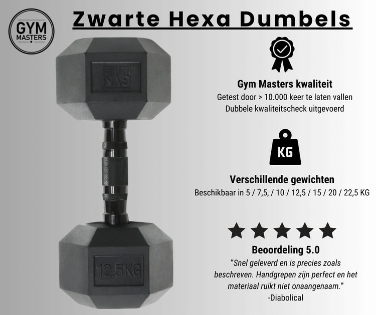 Set (2 stuks) Hexagon Dumbbells / hexa dumbbells 7,5 kg Zwart