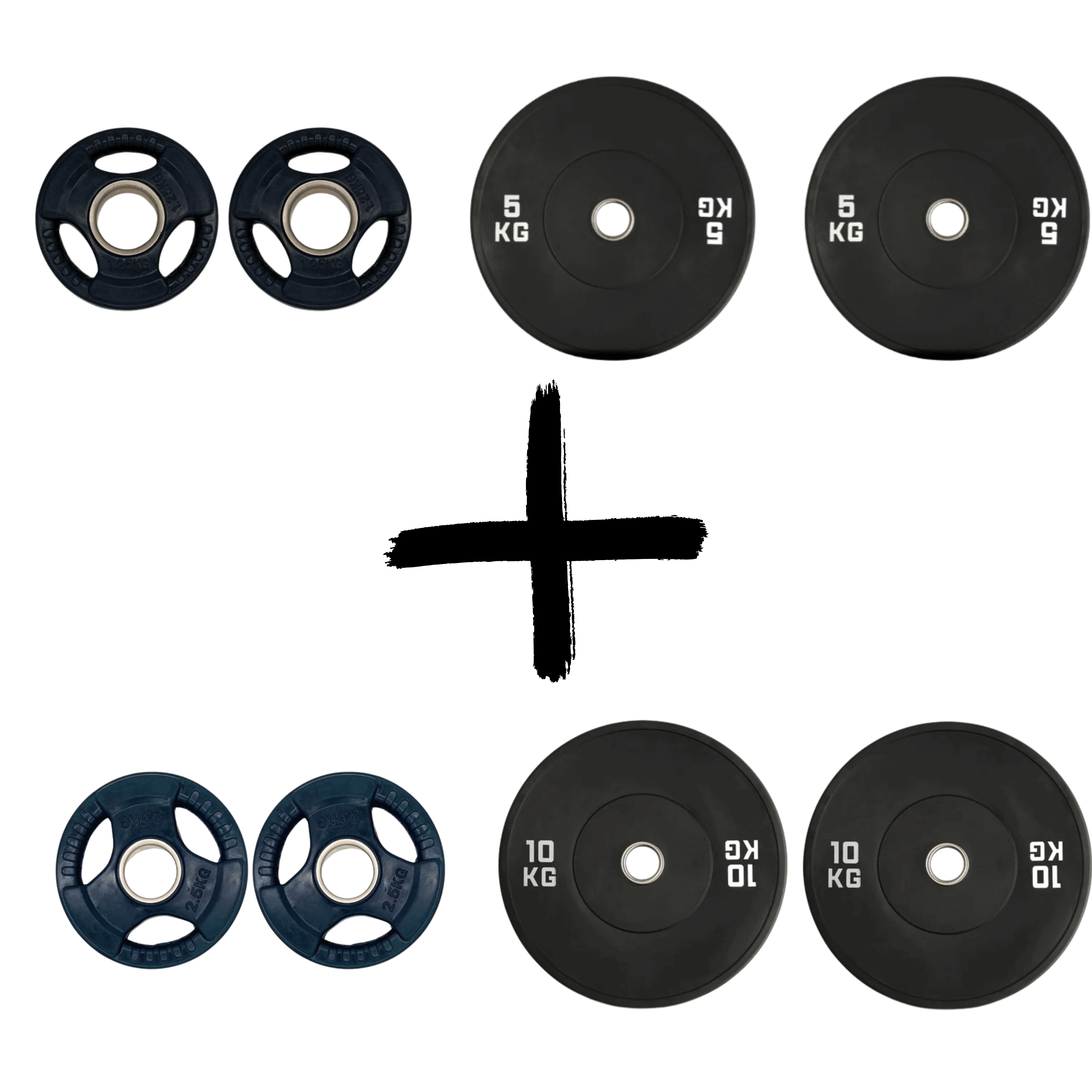 Gym Masters bumper plates set including 5 kg and 10 kg weights for efficient home gym training.