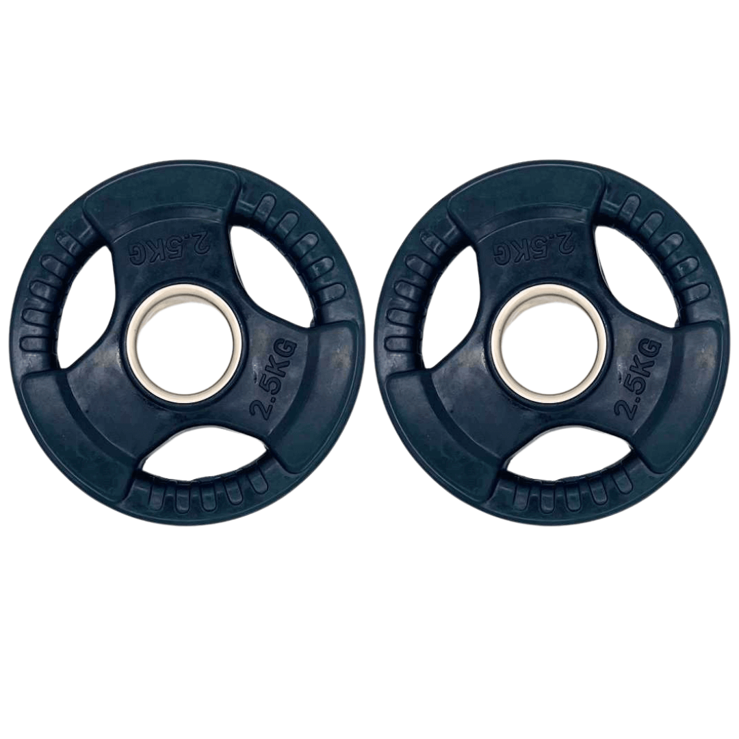 Gym Masters 2.5 kg bumper plates set, durable rubber design for strength training, ideal for Olympic barbell workouts.