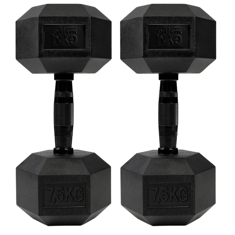 Set (2 stuks) Hexagon Dumbbells / hexa dumbbells 7,5 kg Zwart