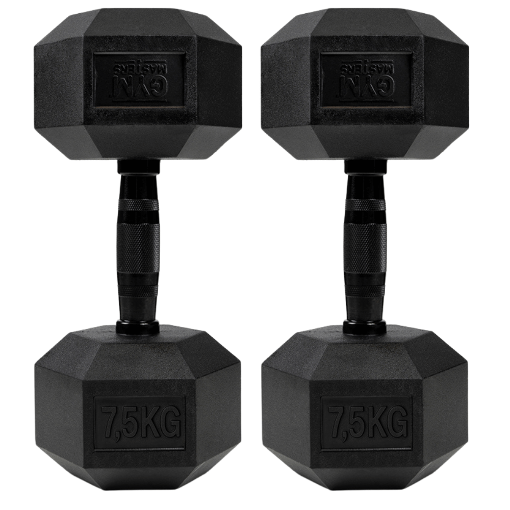 Set (2 stuks) Hexagon Dumbbells / hexa dumbbells 7,5 kg Zwart