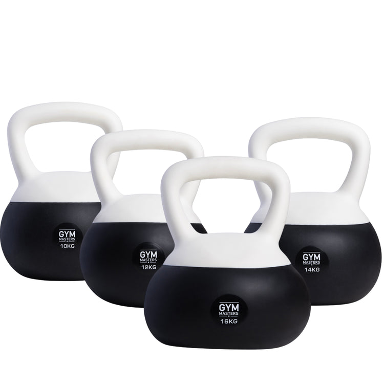 Zachte kettlebell set 3 stuks (10 kg & 12 kg & 16 kg) van Gym Masters, ideaal voor kracht- en functionele training.