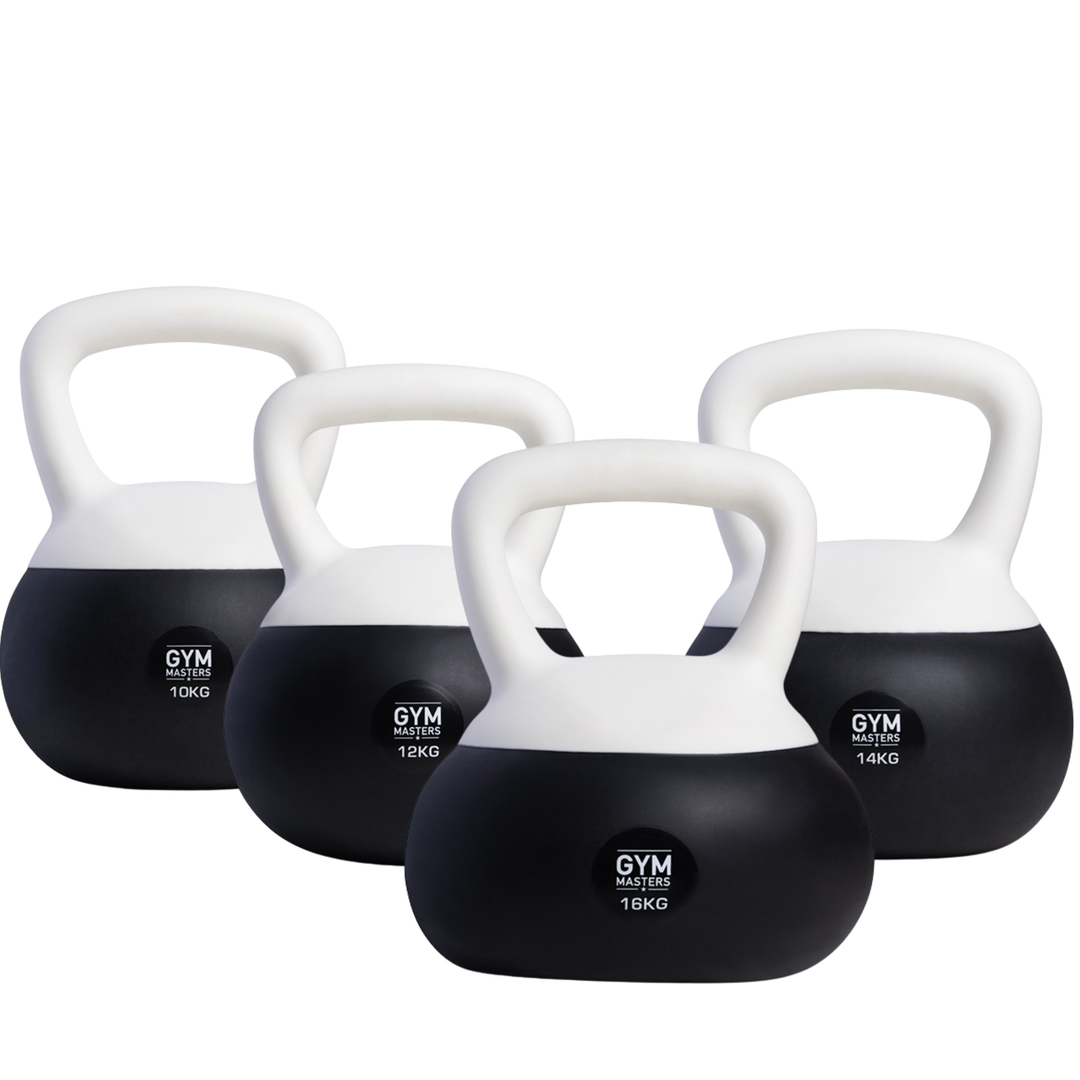 Zachte kettlebell set 3 stuks (10 kg & 12 kg & 16 kg) van Gym Masters, ideaal voor kracht- en functionele training.