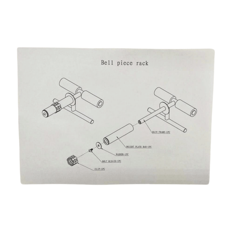 Schematic diagram of a bell piece rack showcasing labeled components and assembly parts.