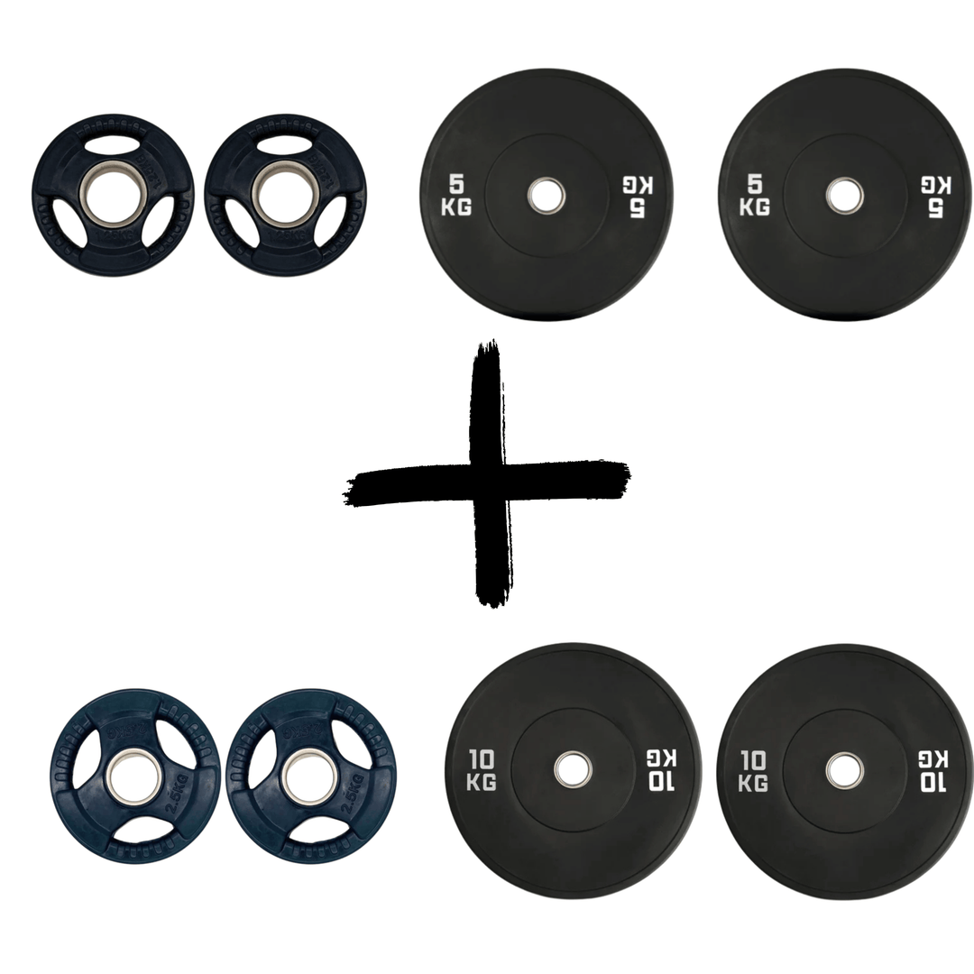 Gym Masters Bumper Plate Set 37.5 kg – 1,25 / 2,5 / 5 / 10 (per paar)