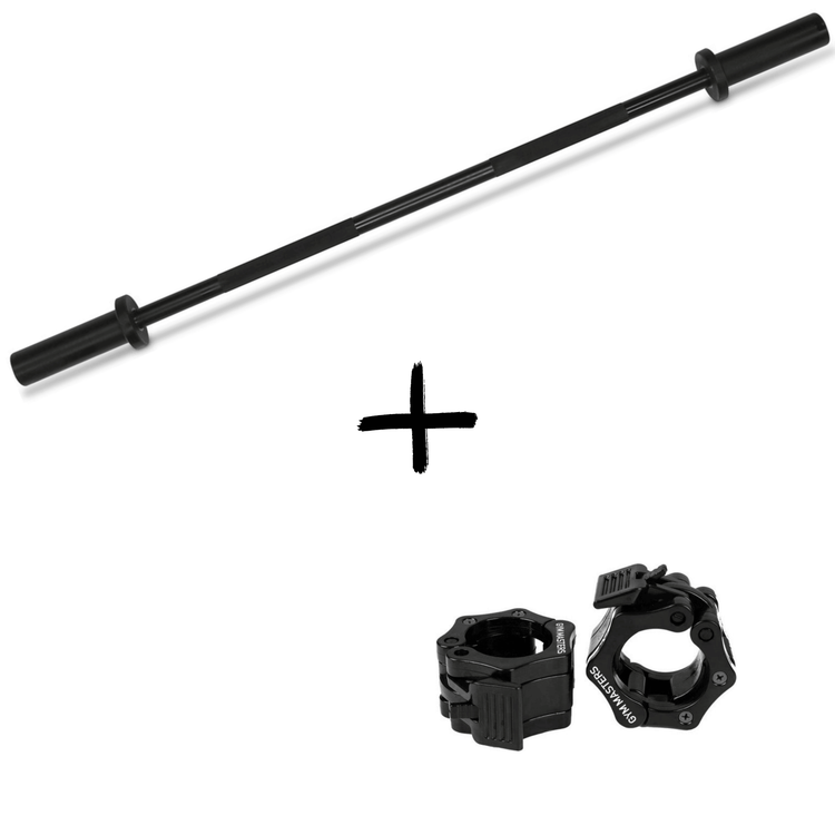 Gym Masters Halterstang Set – 120 cm Barbell + Lockjaw Sluiters (50 mm) met halterstang en sluiters.