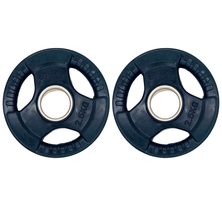 Set of two 2.5 kg bumper plates, perfect for strength training and gym workouts.