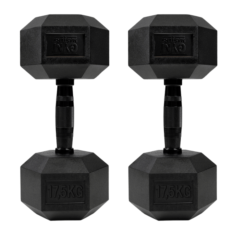 Hexa dumbbells 17,5 kg (set - 2 stuks) met stijlvolle zwarte afwerking en zeshoekige vorm voor stabiele training.