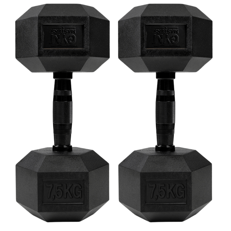 Set (2 stuks) Hexagon Dumbbells / hexa dumbbells 7,5 kg Zwart