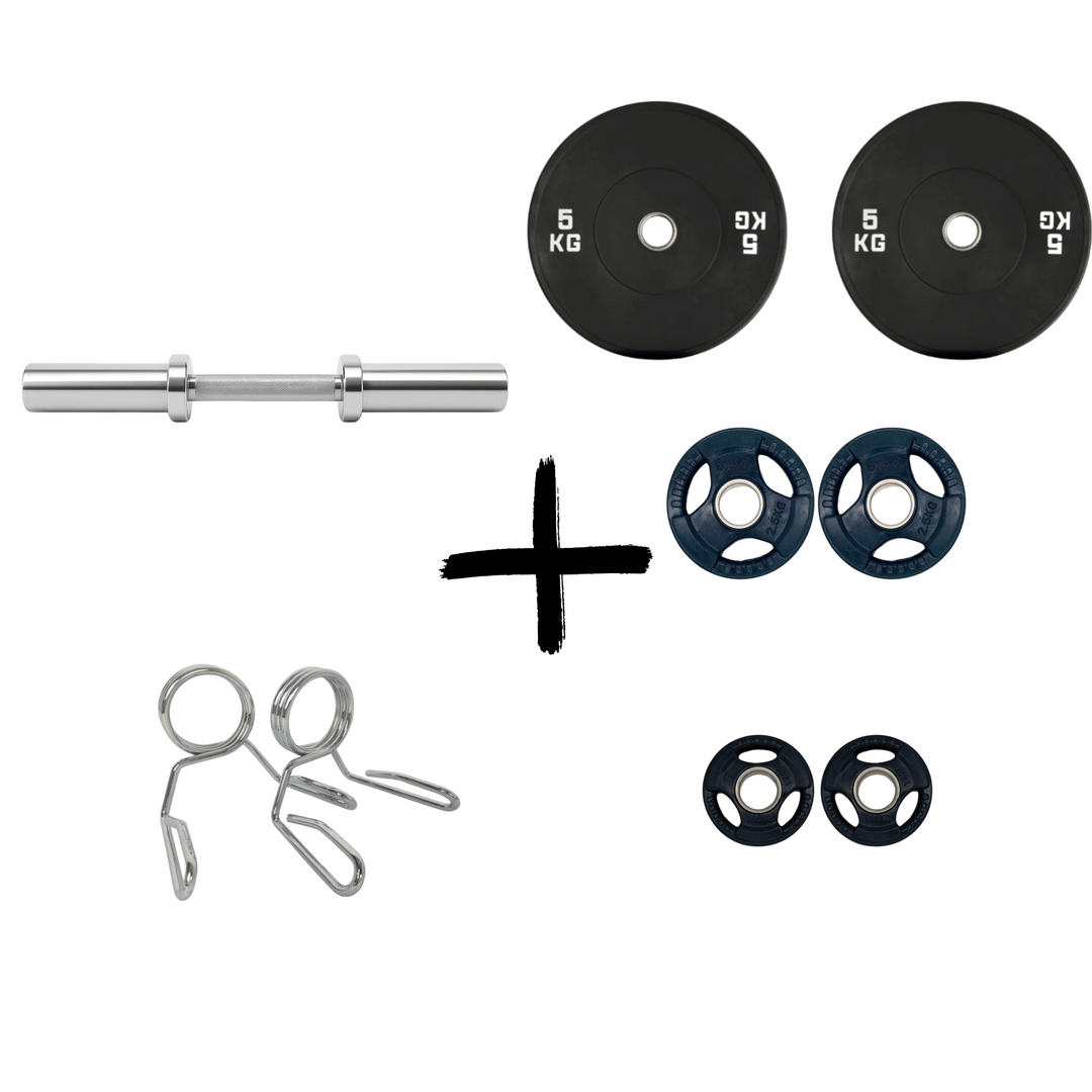 Gym Masters Dumbbell Set – 1,25 / 2,5 / 5 kg Grip Plates + Stang + Sluiters